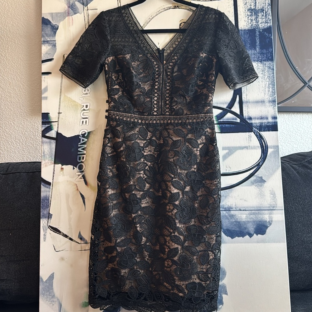 Tadashi Shoji Black Floral Lace Midi Dress - Picture 3 of 7